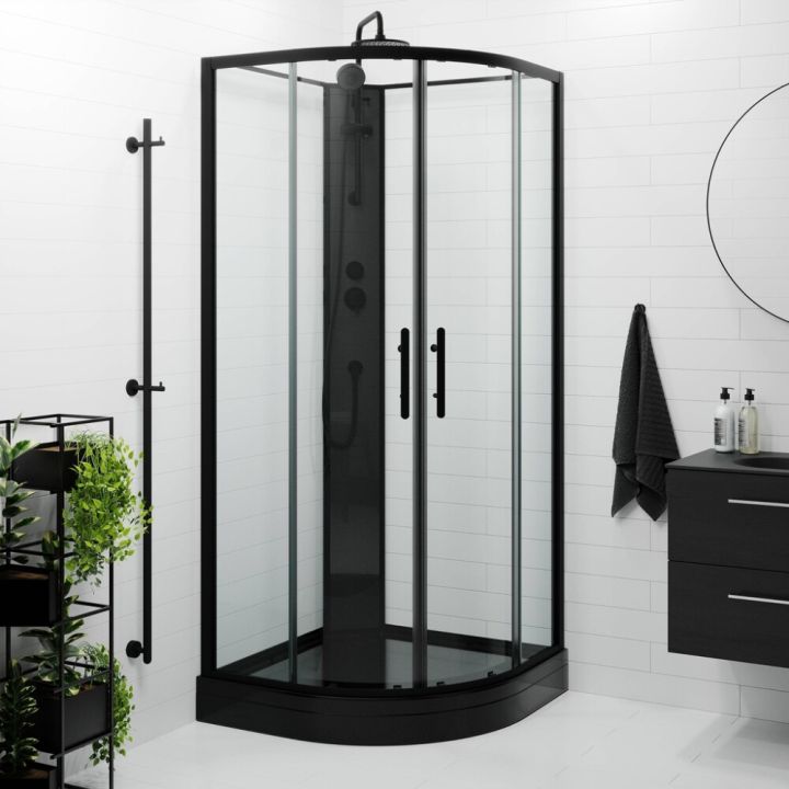 Suihkukaapin kulmapaneeli Camargue Granvik Gilleleje musta lasi 23,4 x 5 x 198,5 cm