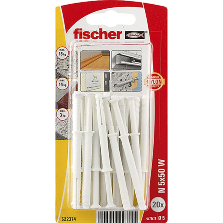 Naulatulppa Fischer N 5 x 50 mm Valkoinen 20 kpl/pkt