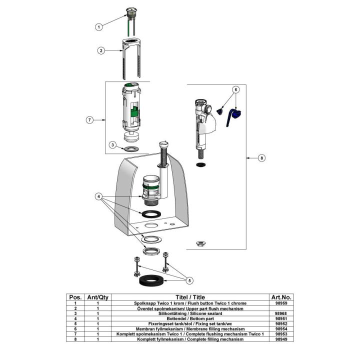 WC-istuimen tiiviste Svedbergs 98952 huuhtelumekanismiin Geberit Twico 1