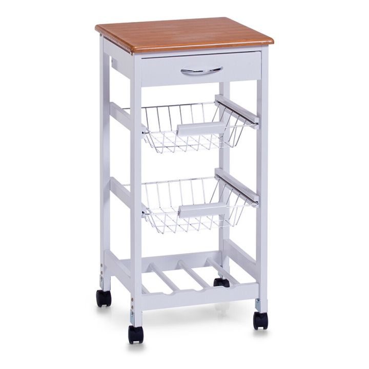 Keittiövaunu Zeller valkoinen/bambu 37 x 37 x 76,5 cm