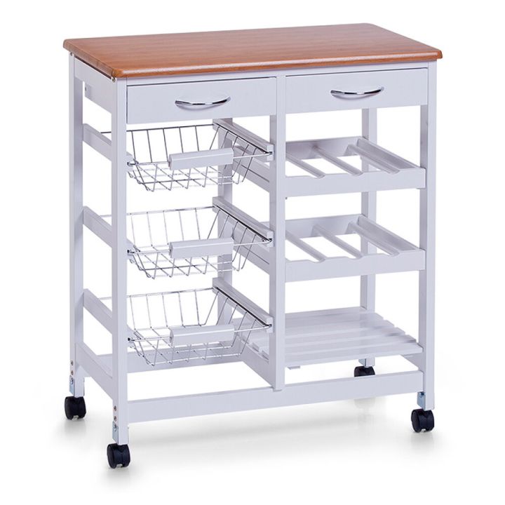 Keittiövaunu Zeller valkoinen/bambu 66 x 36 x 76 cm