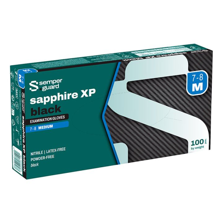 Kertakäyttökäsine Semperguard Sapphire XP musta M (7–8) 100 kpl/pkt