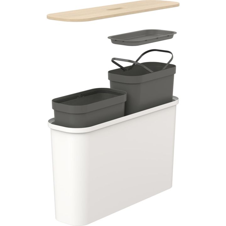 Lajitteluastiasetti SmartStore Collect Slim Set Valkoinen 46 l + vanerikansi