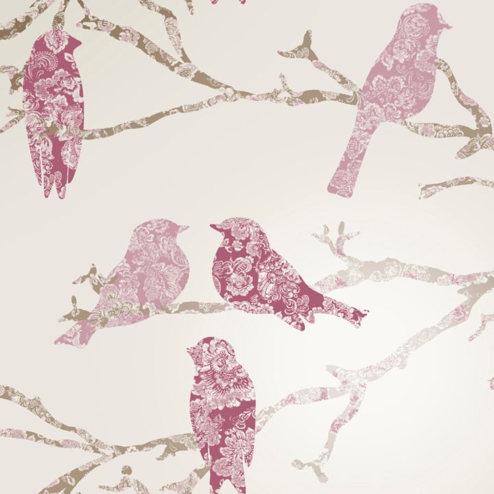 Kuitutapetti Belle Valkoinen/punaiset linnut