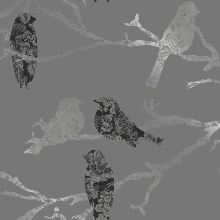 Kuitutapetti Belle Harmaa/mustat linnut