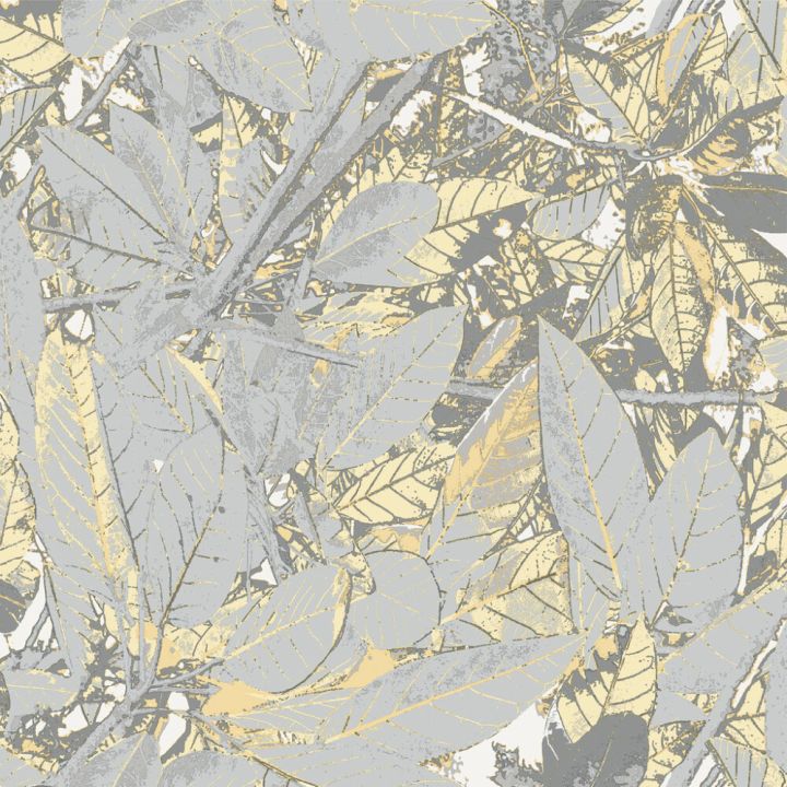 Kuitutapetti Belle Harmaa/keltainen-harmaa lehdet