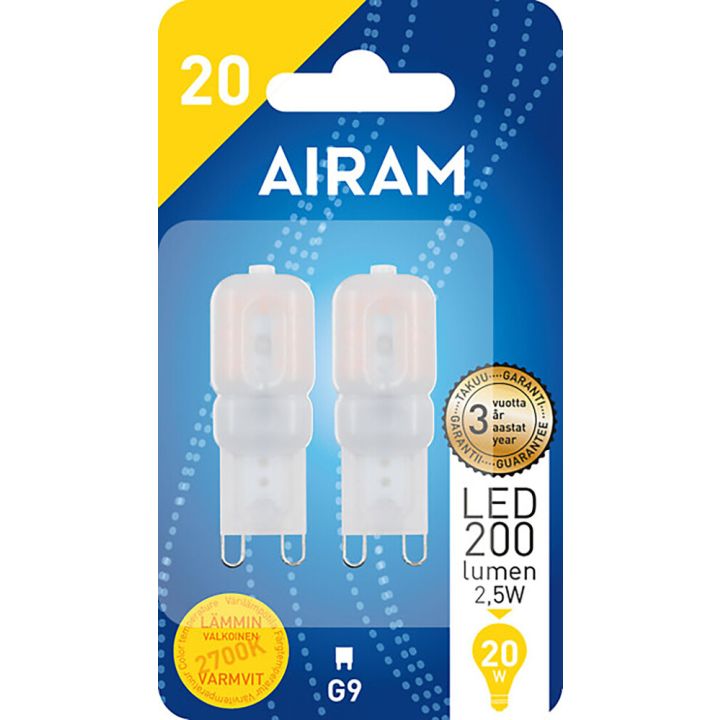 LED-lamppu Airam PO 827 2,5W 180lm 2700K G9 2 kpl/pkt