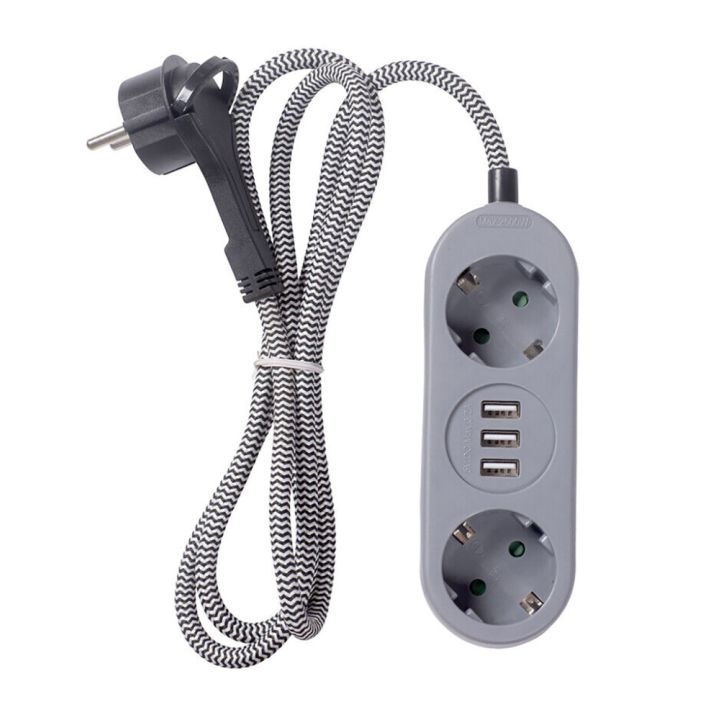 2-osainen jatkojohto Airam Flat 3 x USB-A Harmaavalkoinen 1,5 m