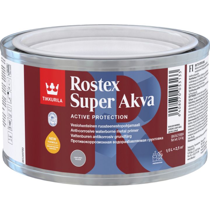Ruosteenestopohjamaali Tikkurila Rostex Super Akva Vaaleanharmaa