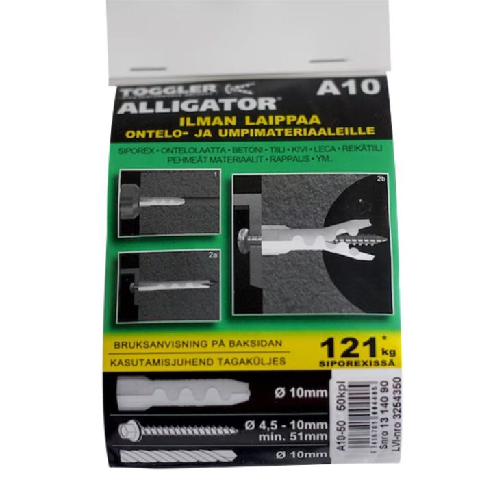 Levyseinäkiinnike Alligator Laipaton AF10-50 10 mm 50 kpl