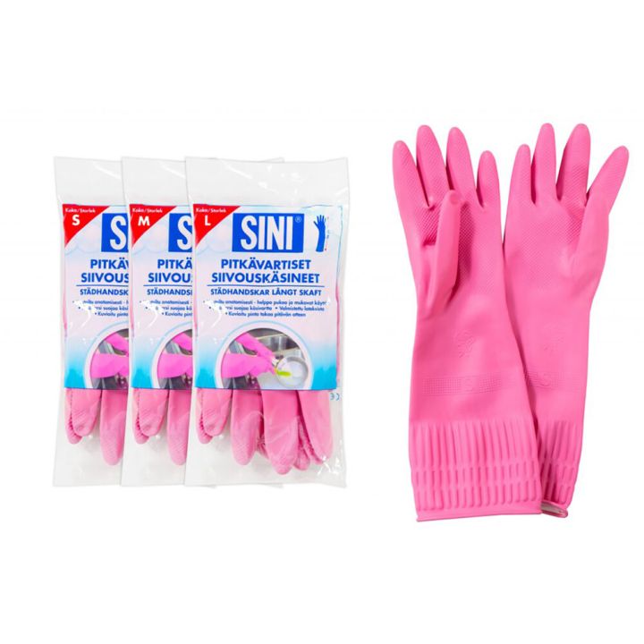 Pitkävartiset siivouskäsineet Sini Pinkki S-koko