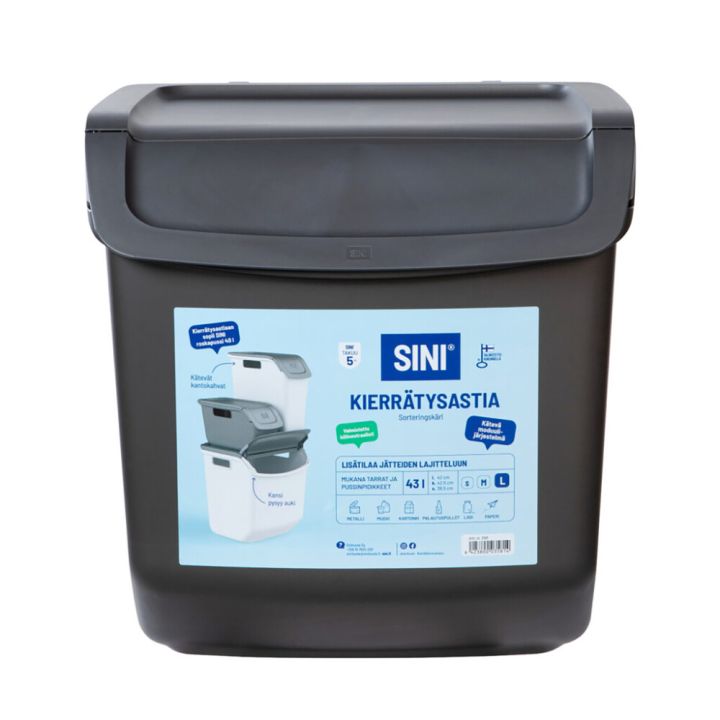 Kierrätysastia Sini Grafiitinharmaa 43 litraa