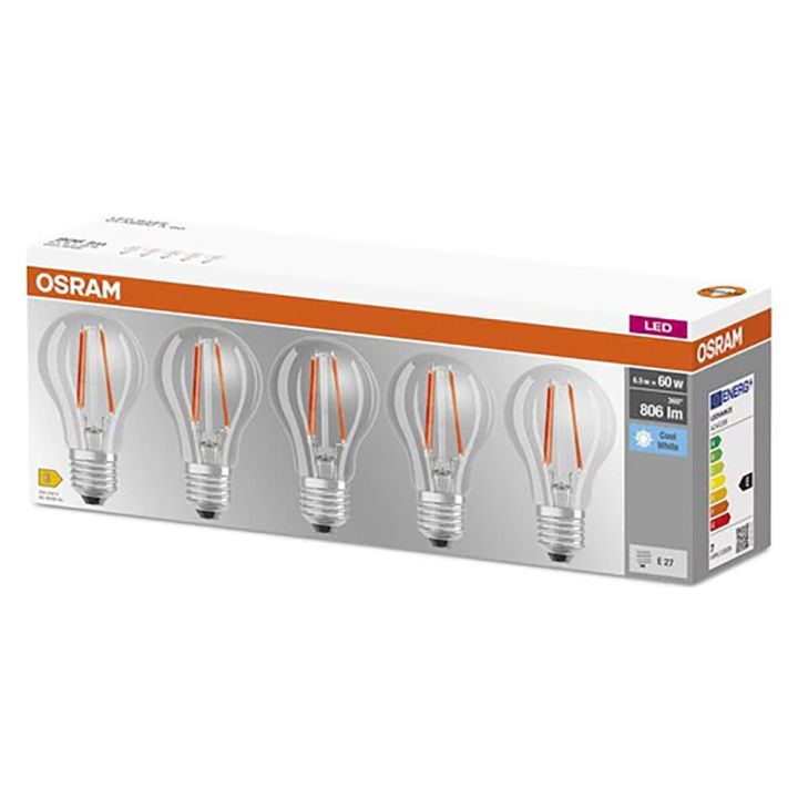 Vakiolamppu LED Osram E27 6,5 W 4000 K 5-pack