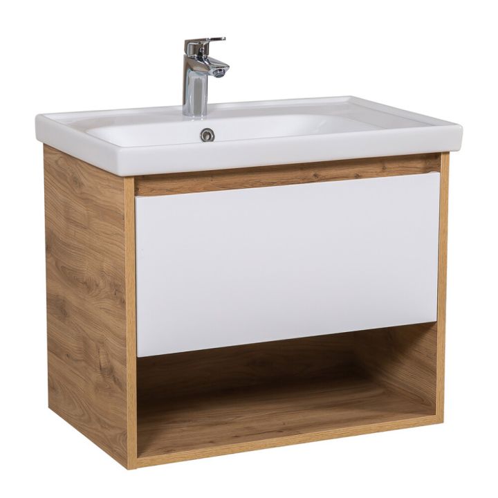 Kylpyhuonekaluste Aquarodos Edda tammi/mattavalkoinen 80 x 45,5 x 59,4 cm