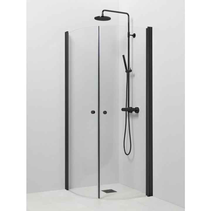 Suihkukulma Vihtan Pisara 4+4 Musta kirkas lasi