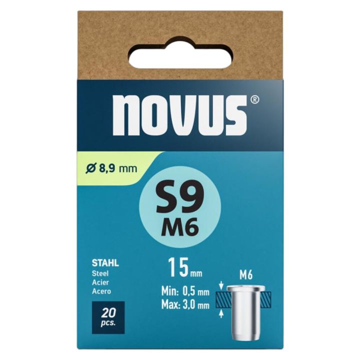 Niittimutteri Novus teräs M6 x 15 mm 20 kpl/pkt