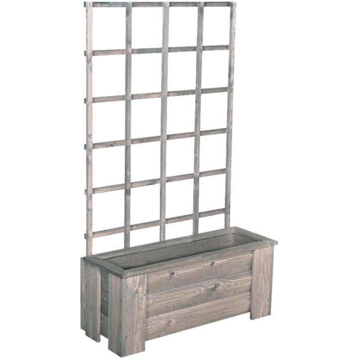 Kukkalaatikko köynnösritilällä 132 x 30 x 80 cm vaaleanharmaa