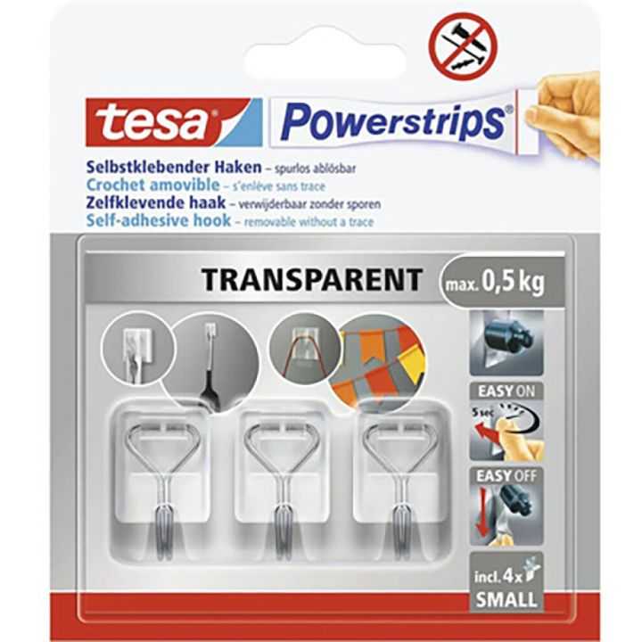 Tarrakoukku Tesa Powerstrips läpinäkyvä 0,5 kg 3 kpl