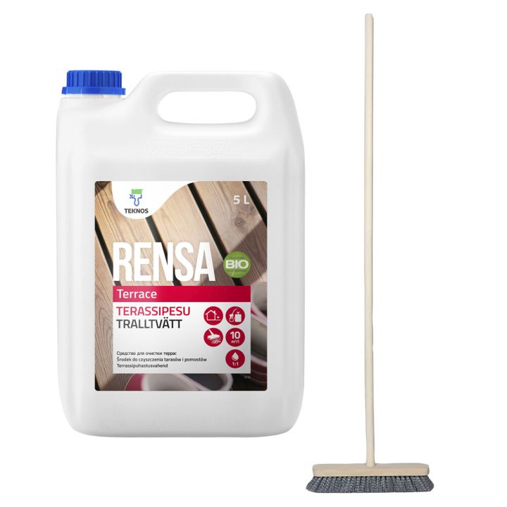 Terassipesu Teknos Rensa Terrace 5 l + Laituri-terassiharja Sini 29 cm
