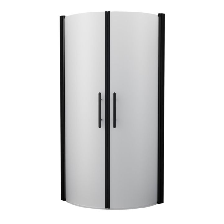 Setti: 2 kpl Lasiovea 80 x 200 cm, 2 kpl Kehyslistaa ja 2 kpl Kahvaa Camargue Skärgård Huurrelasi/Musta profiili