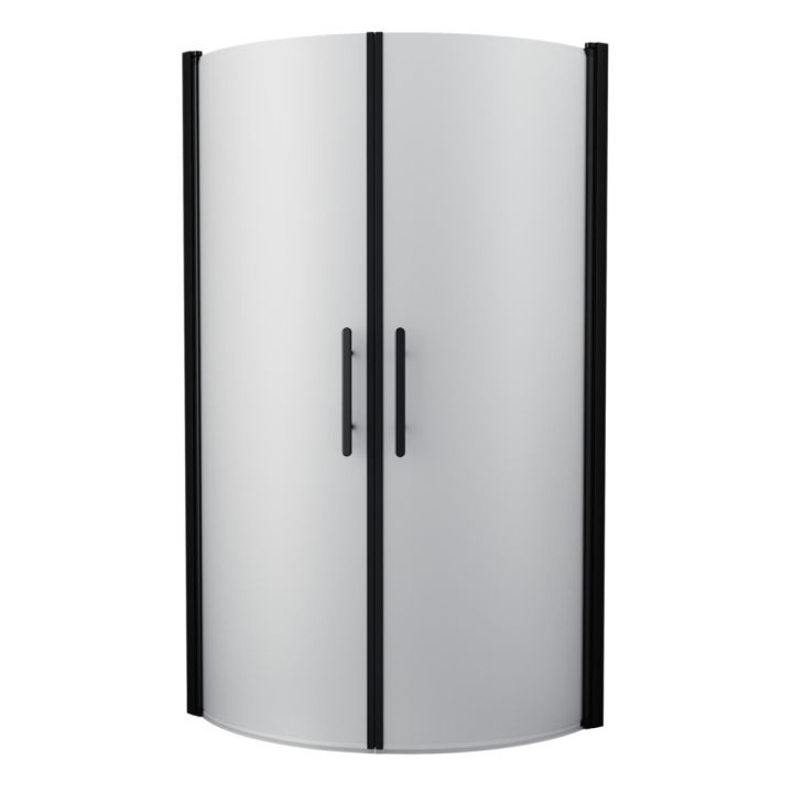 Setti: 2 kpl Lasiovea 90 x 200 cm, 2 kpl Kehyslistaa ja 2 kpl Kahvaa Camargue Skärgård Huurrelasi/Musta profiili