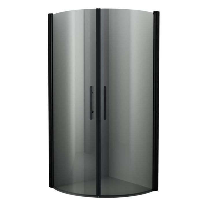 Setti: 2 kpl Lasiovea 90 x 200 cm, 2 kpl Kehyslistaa ja 2 kpl Kahvaa Camargue Skärgård Savulasi/Musta profiili