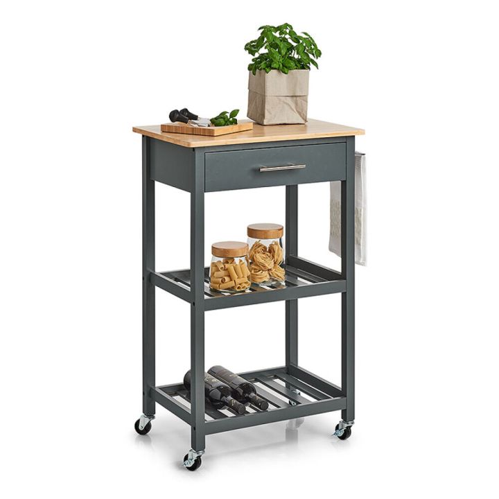 Keittiövaunu Zeller tummanharmaa/bambu 58 x 40 x 93 cm