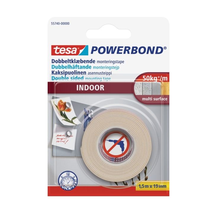Asennusteippi Tesa Powerbond 2-puolinen  Indoor sisäkäyttöön 1,5 m x 19 mm