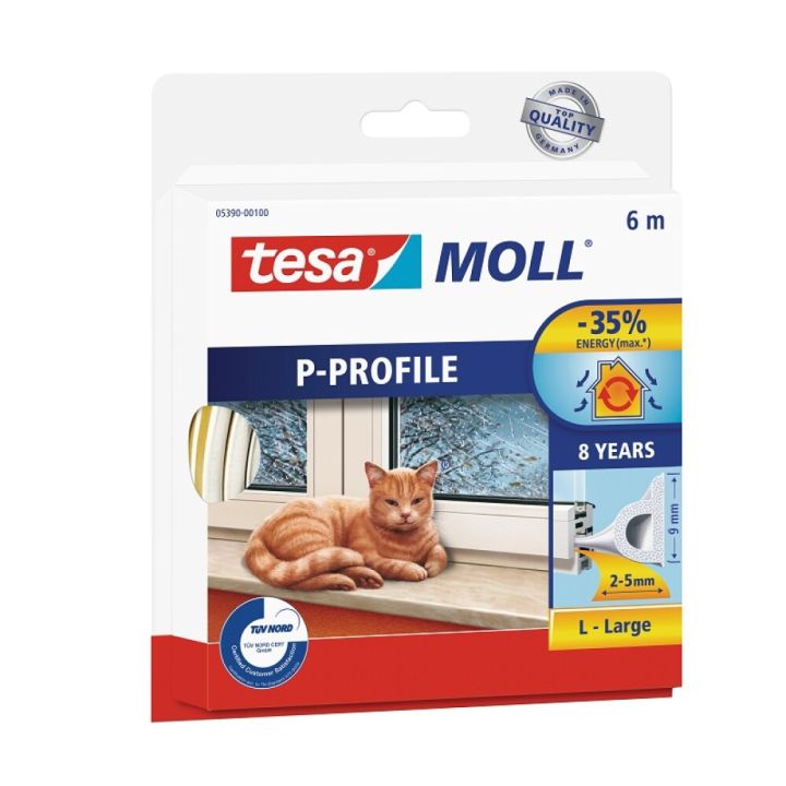 Ikkunatiiviste tesamoll® P-profiili valkoinen 6 m x 9 mm x 5,5 mm