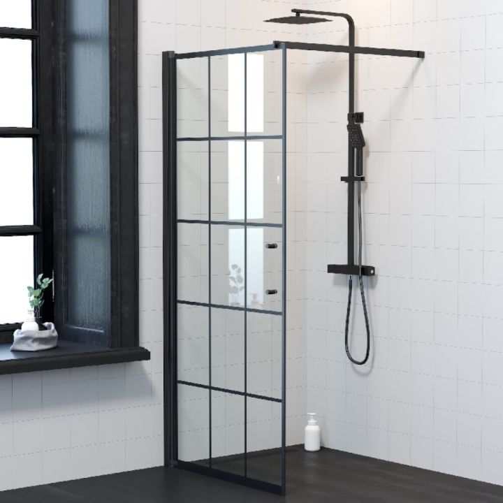 Suihkuovi Camargue Skärgård Kirkas/Musta Ruudukko 90 x 198 cm