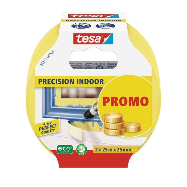 Maalarinteippi Tesa Precision Indoor 25 m x 25 mm Keltainen 2 kpl