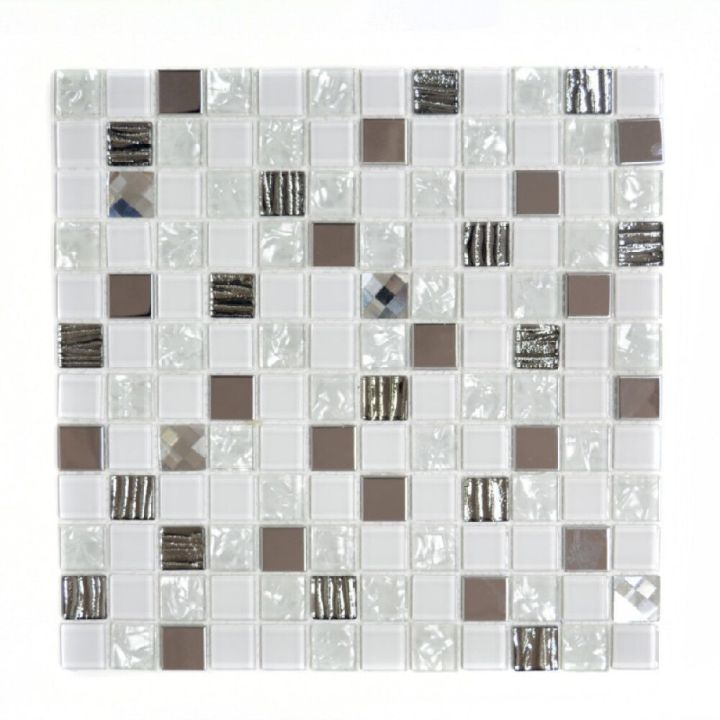Mosaiikkilaatta Fliesen Quadrat Crystal Mix valkoinen/hopea 30 x 30 cm