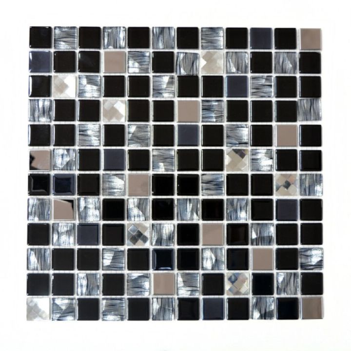 Mosaiikkilaatta Fliesen Quadrat Crystal Mix musta/hopea 30 x 30 cm
