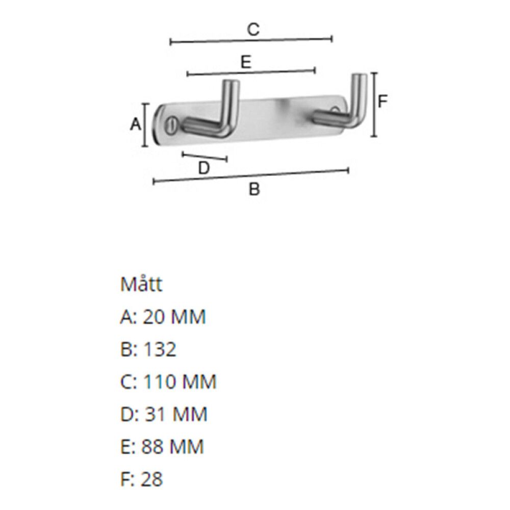 Kaksoiskoukkulista Beslagsboden B1052 130 mm RST