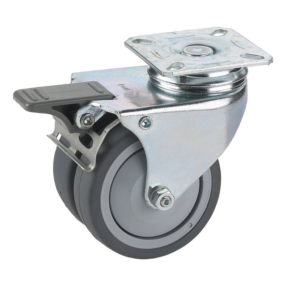 Kaksoispyörä jarrulla Stabilit Ø 75 x 25 mm, levy 60 x 60 mm