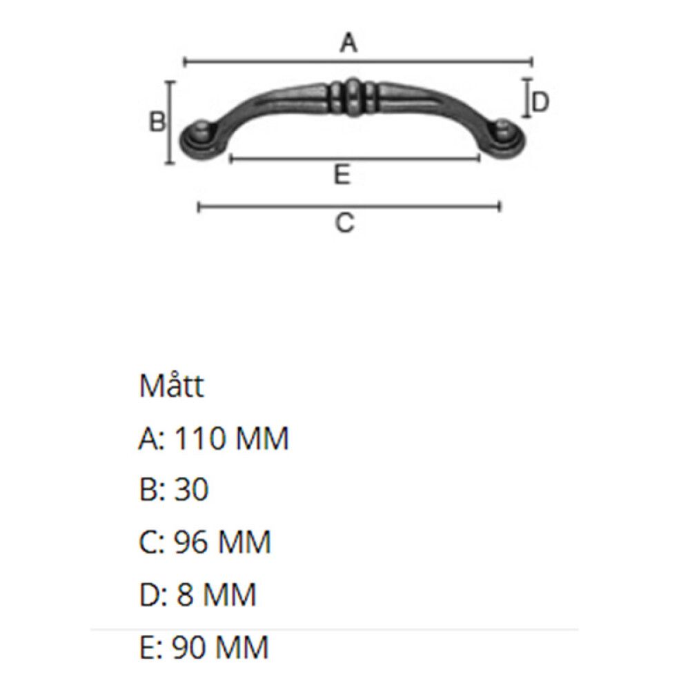 Kalustevedin Beslagsboden Antique BB542 96 mm Mattamusta