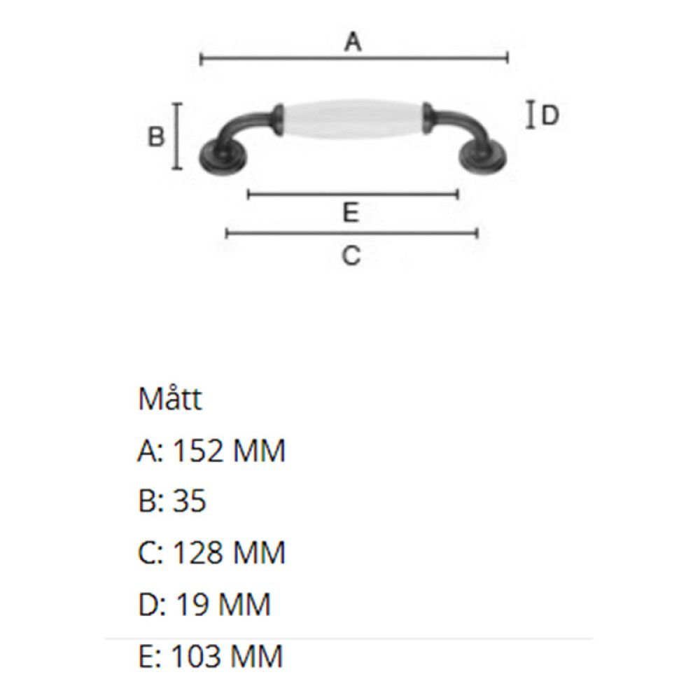 Kalustevedin Beslagsboden Tradition BB6291 128 mm Musta/valkoinen