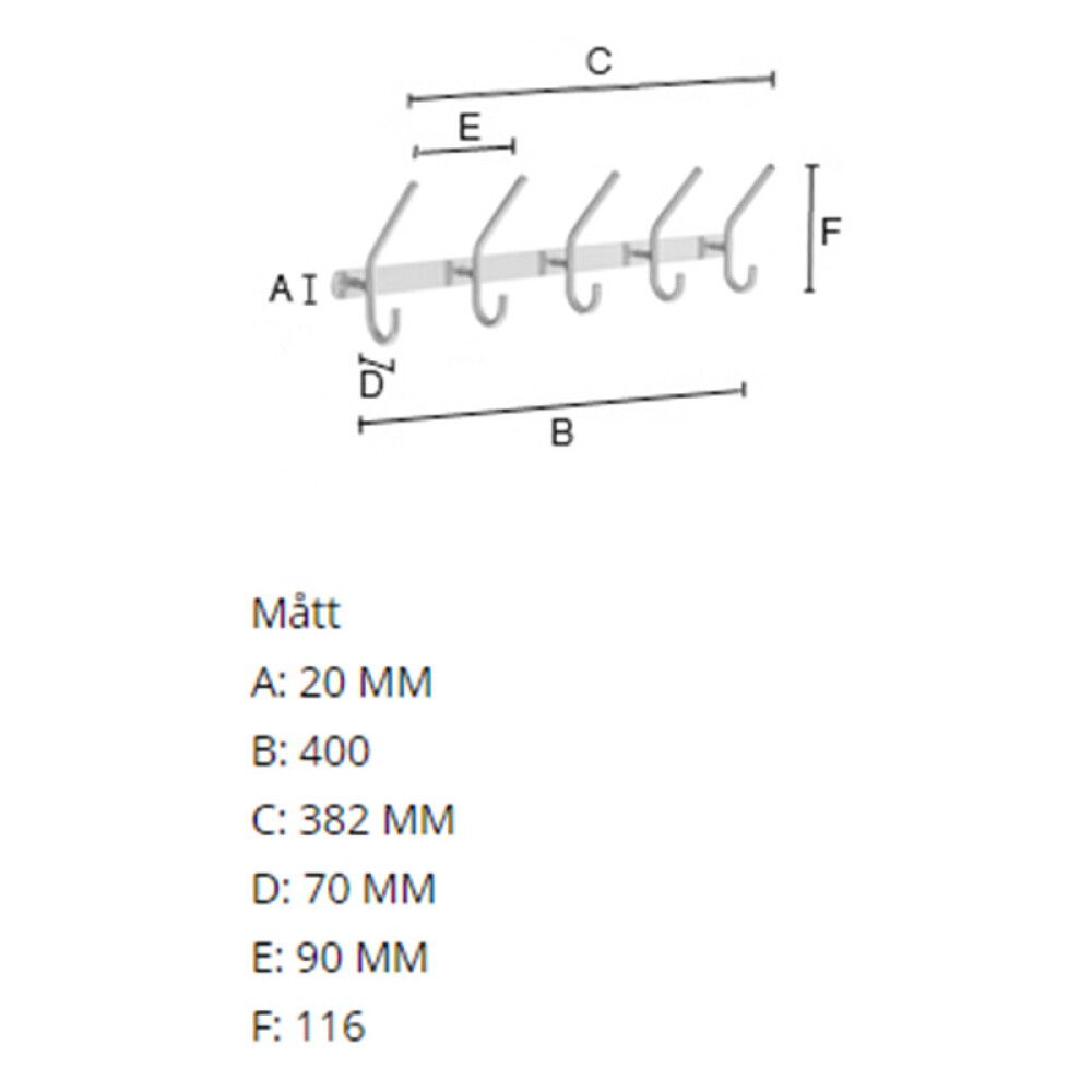 Koukkulista Beslagsboden 5-hattukoukkua Harjattu RST