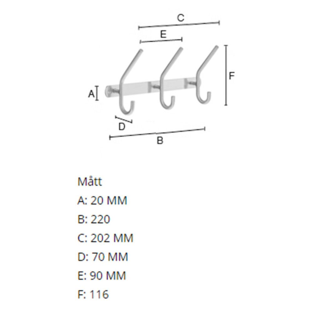 Koukkulista Beslagsboden 3-hattukoukkua Harjattu RST