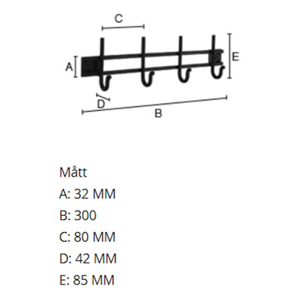 Koukku 4-osainen Beslagsboden B1024 300 mm musta