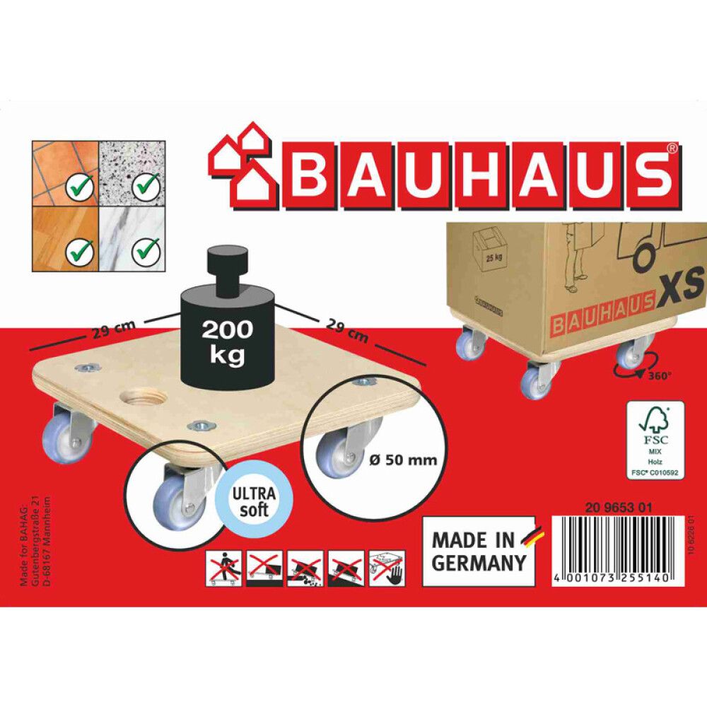 Kuljetusalusta BAUHAUS 29 x 29 cm 200 kg