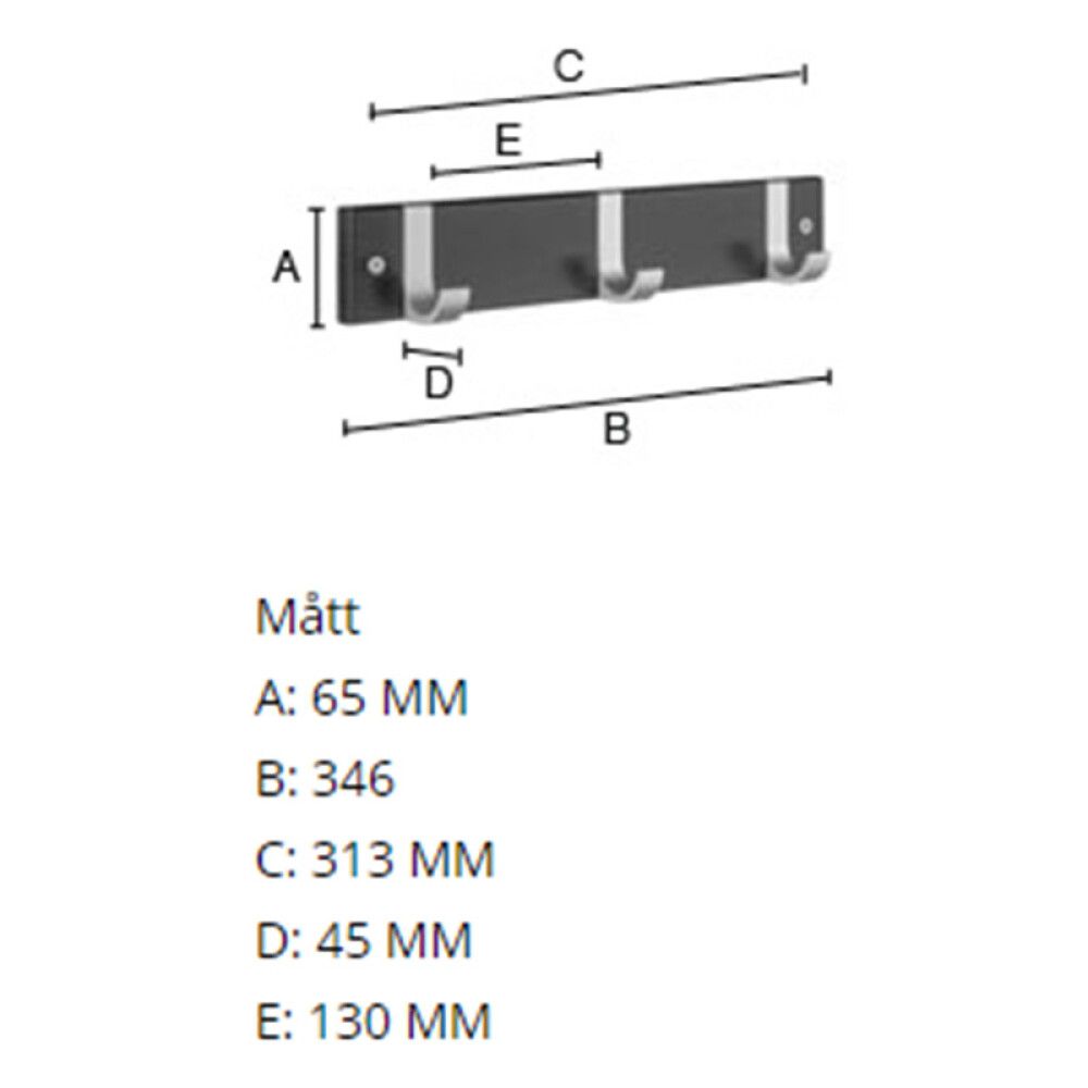 Koukkulista Beslagsboden BB1075 3 koukkua musta