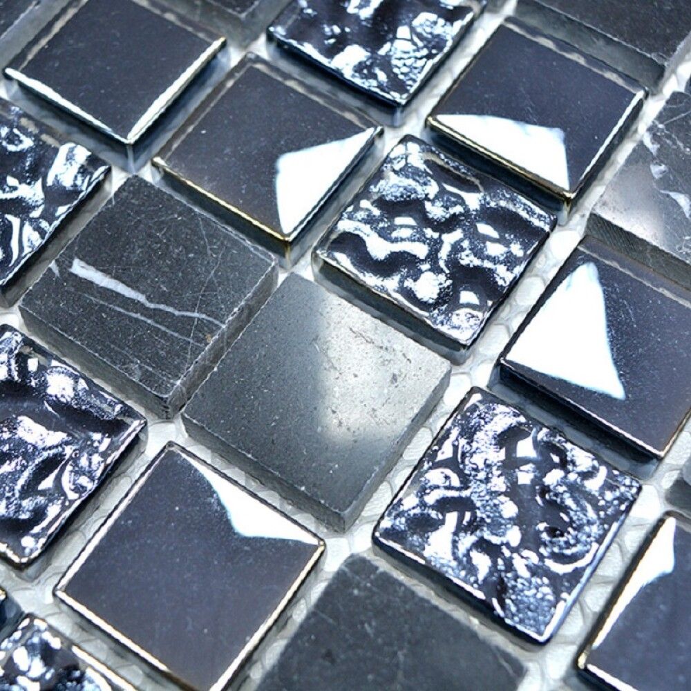 Mosaiikkilaatta Fliesen Quadrat Crystal Mix musta 32,7 x 30,5 cm