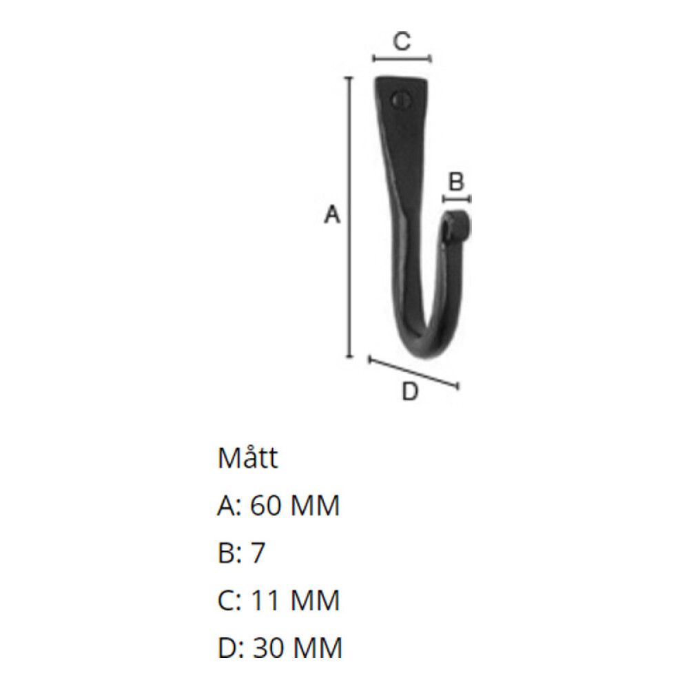 Seinäkoukku Beslagsboden B056 60 mm takorauta 2 kpl