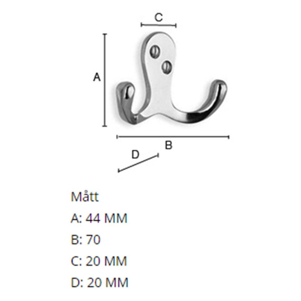 Kaksoiskoukku Beslagsboden BK246 44 mm kromi