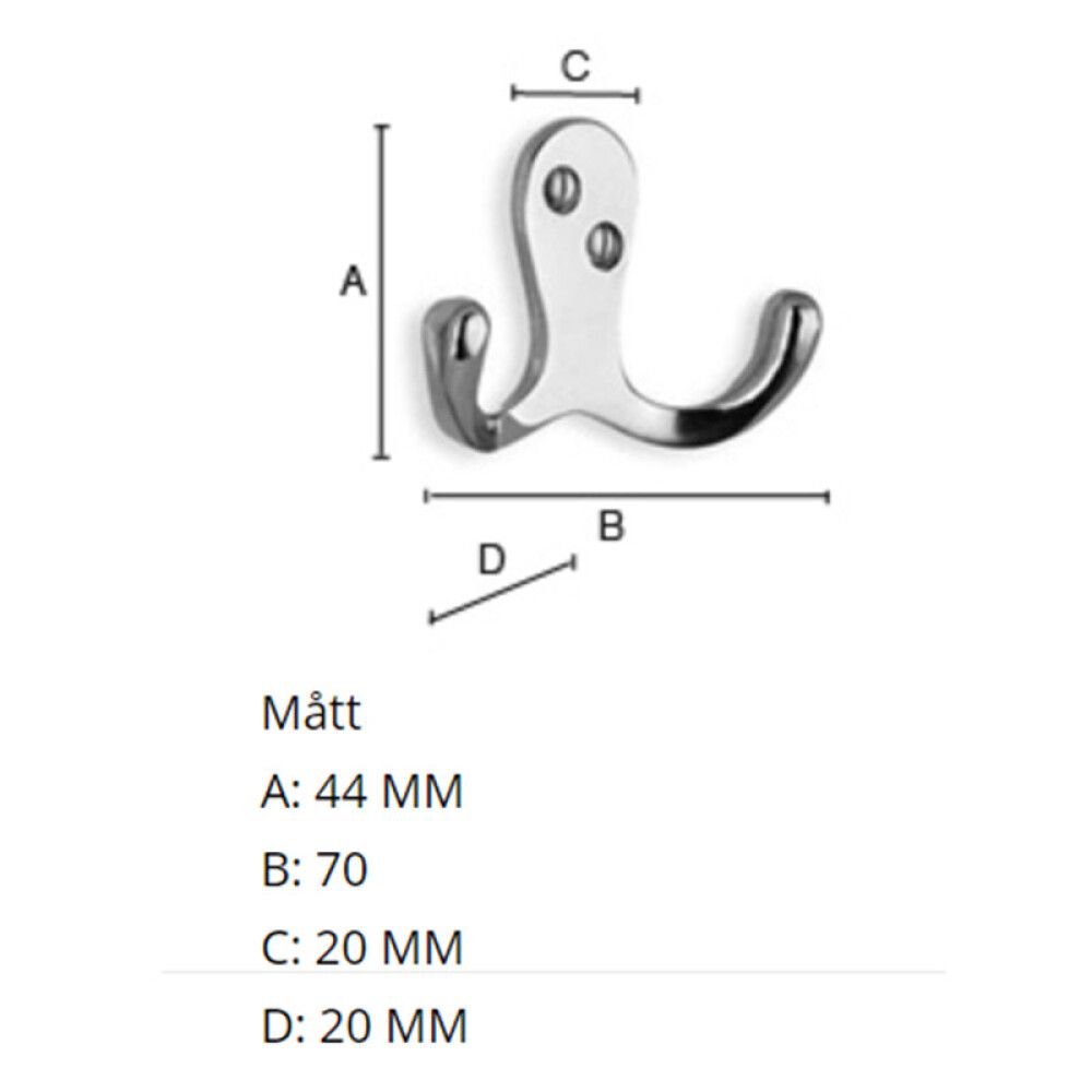 Kaksoiskoukku Beslagsboden BX246 44 mm valkoinen