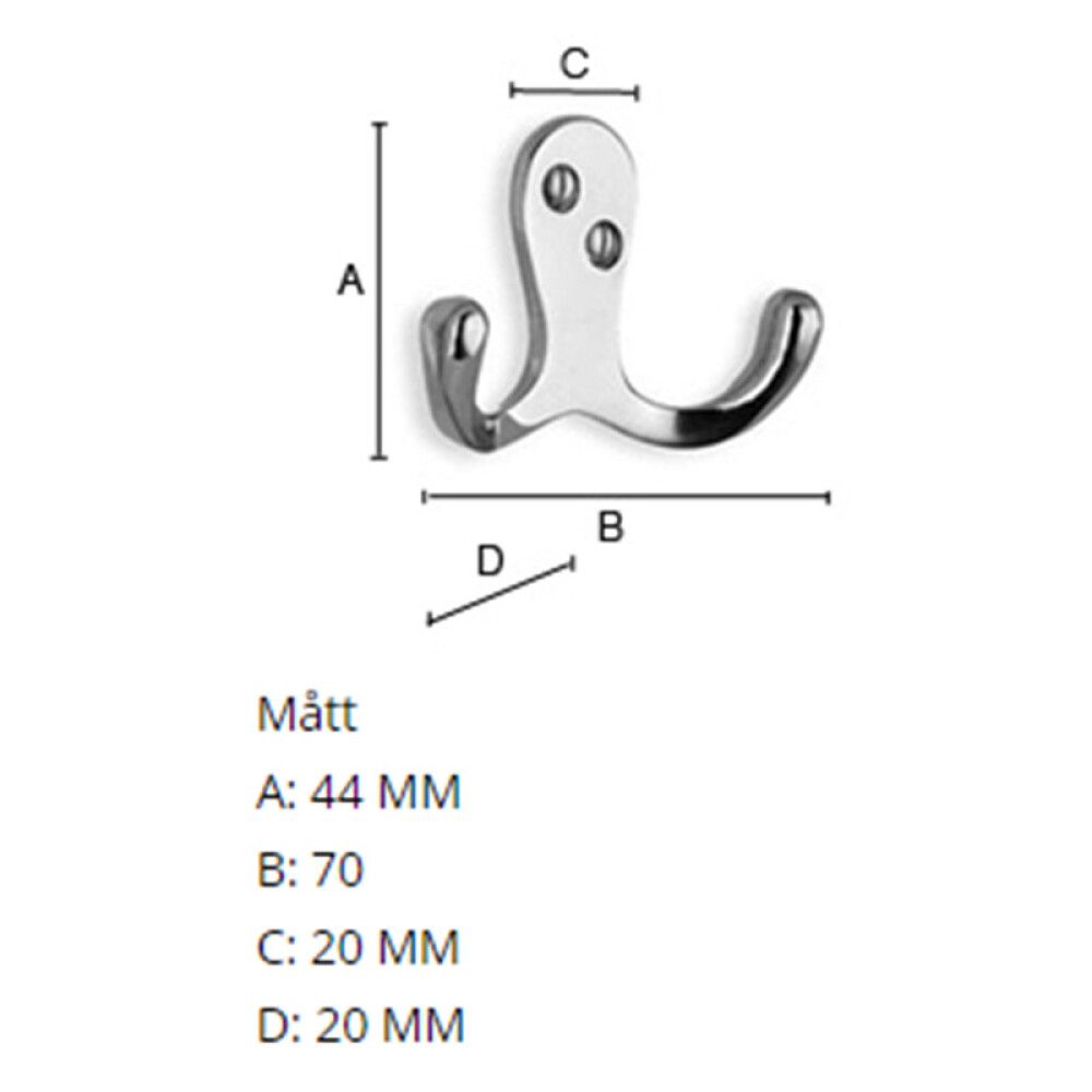 Kaksoiskoukku Beslagsboden BA246 44 mm antiikkimessinki