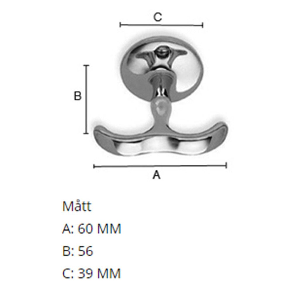 Kaksoishyllykoukku Beslagsboden BK070M 56 mm mattakromi