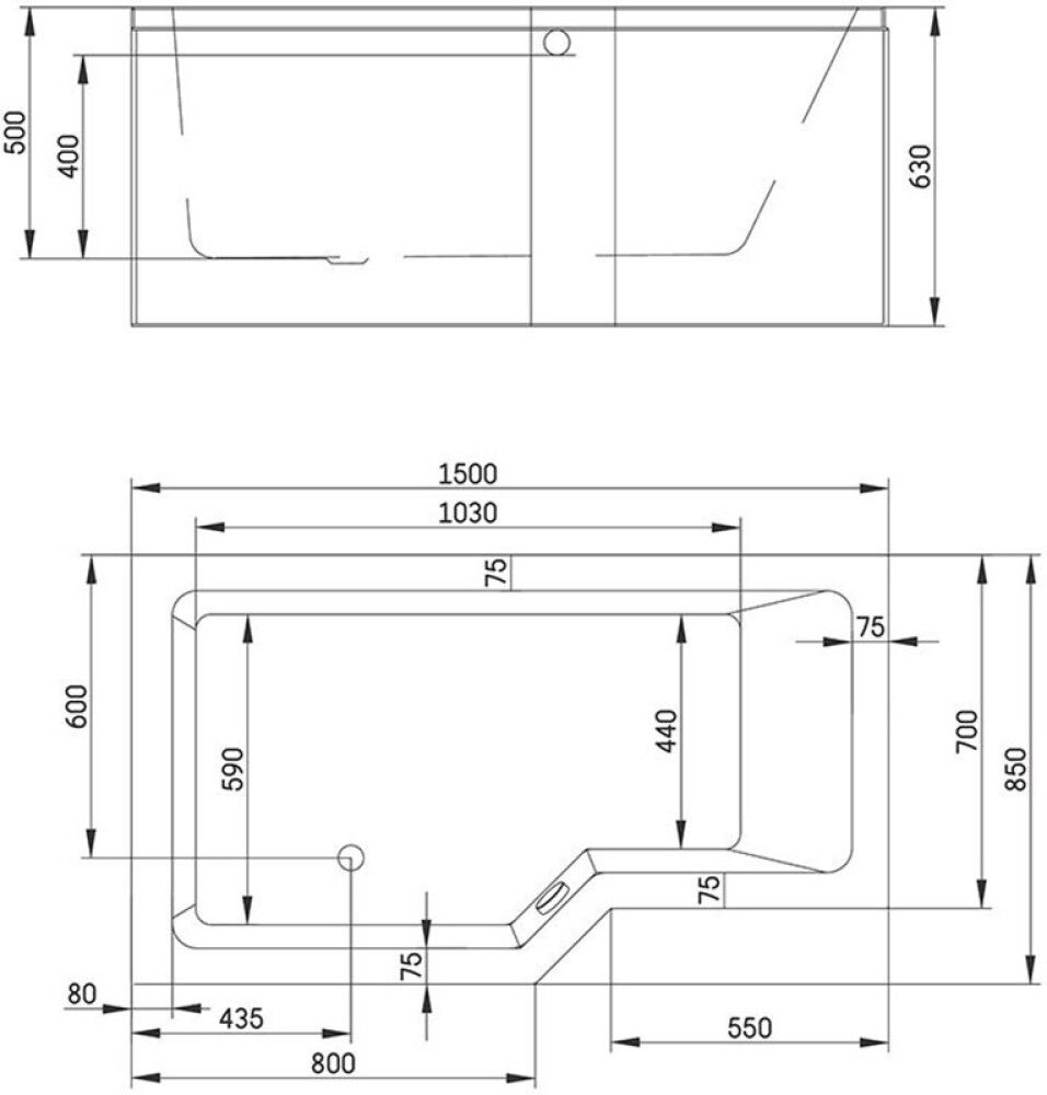 Kylpyamme Camargue Skaraborg Combi vasen valkoinen 150 x 85 x 60 cm