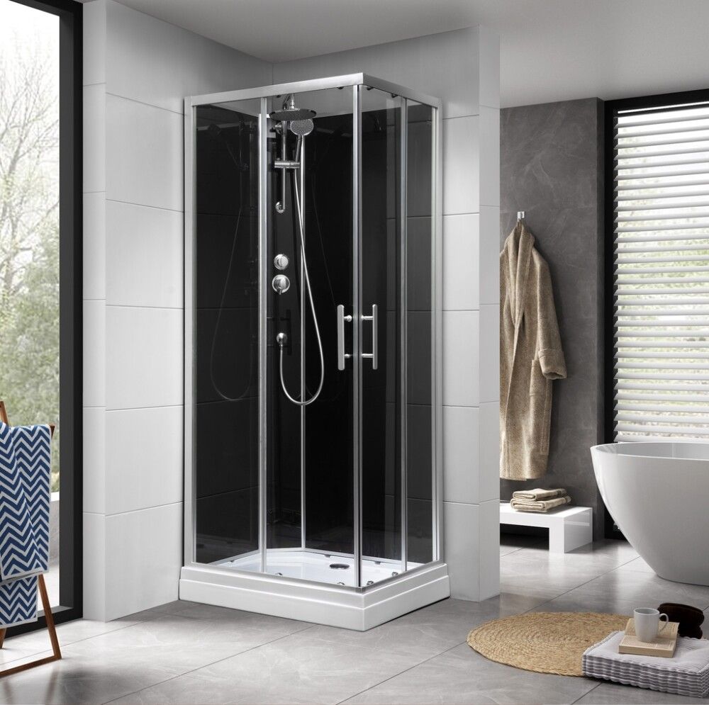 Suihkukaapin takalasi Camargue Granvik Gilleleje musta lasi 70 x 90 x 215 cm